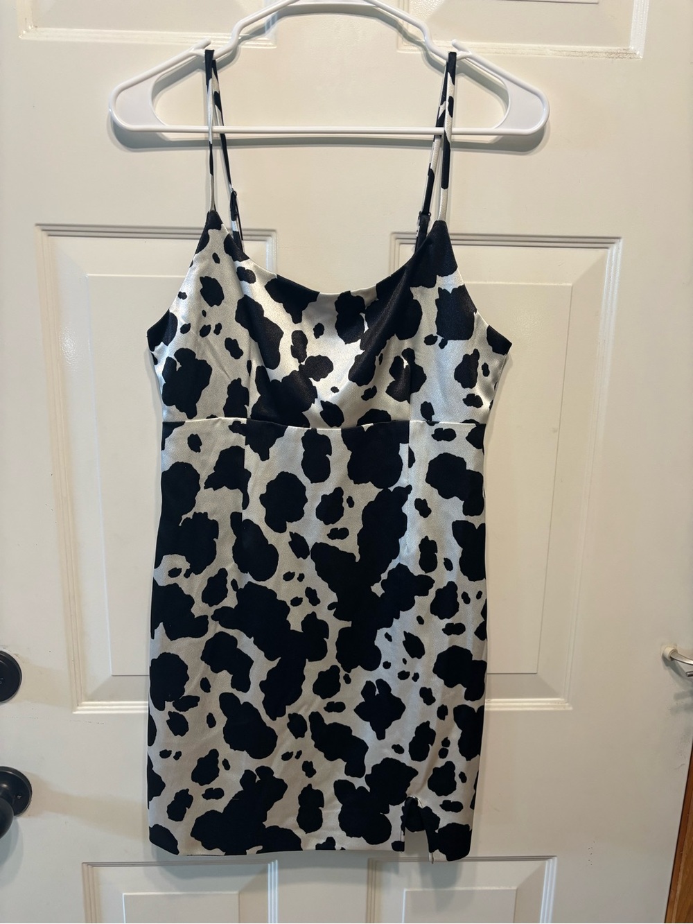 wild fable Black and White Cow Print Satin Mini Dress